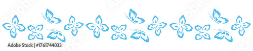 Blue butterfly border – delicate horizontal insect pattern illustration