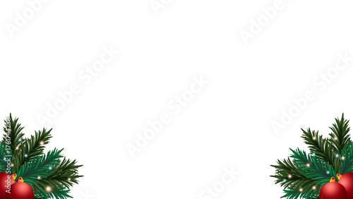 Decorative christmas border with coniferous branches and garlands of christmas lights on transparent background