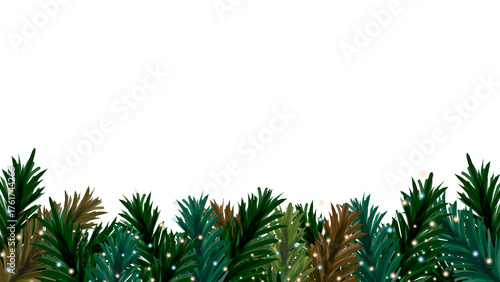 Obraz na plátně Decorative christmas border with coniferous branches and garlands of christmas l
