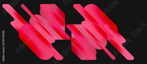 Abstract red shapes overlap, creating dynamic composition. Gradient hues suggest depth, form modern visual statement.