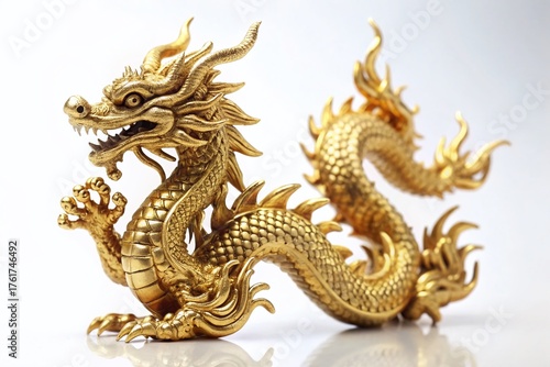 Wallpaper Mural Golden Chinese Dragon Figurine, Isolated on White Background -  High-Resolution Stock Photo Torontodigital.ca