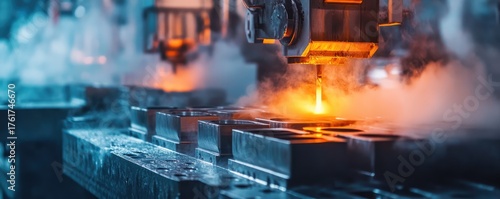Extruding molten rubber in production process.