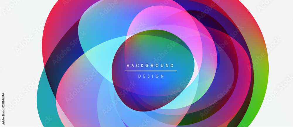 Obraz premium Abstract colorful circles overlap creating dynamic visual effect. Text reads background design within central area.