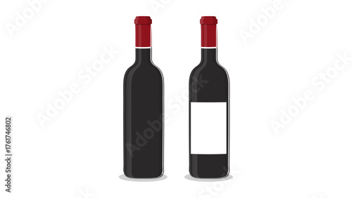 Red wine bottle front and back view isolated on white background