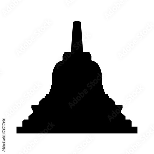 Borobudur Temple Silhouette, Indonesian Landmark Vector Icon.