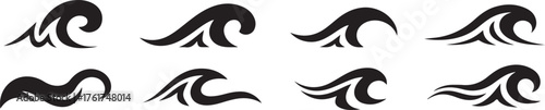 Minimalist Black Wave Vector Set with Smooth Curves and Flowing Line Designs