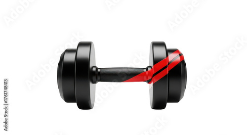 Black dumbbell with red accent isolated on transparent background