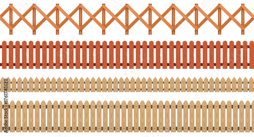 Wooden fence pattern. Seamless print of rural plank boundary wall, cartoon gate barrier, wooden fence exterior, brown timber gate wall. Vector texture
