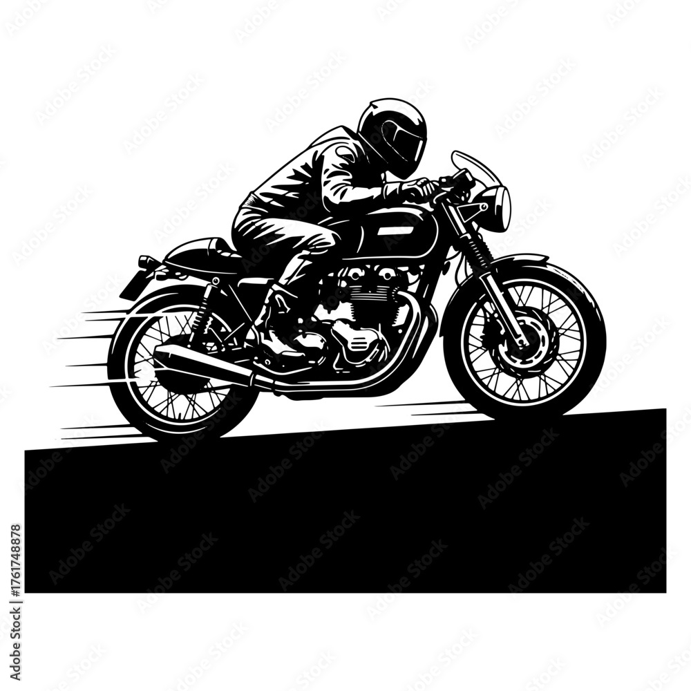 Fototapeta premium Dynamic classic motorcycle rider in action capturing speed and freedom on a thrilling open road adventure
