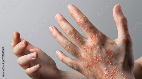 Young man with hand foot and mouth disease