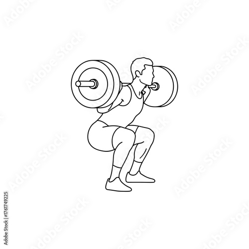 Dynamic athlete performing a powerful barbell squat, showcasing strength, dedication, and the pursuit of peak physical fitness in a clean, modern aesthetic.