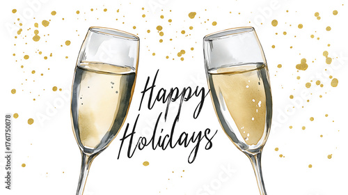 Wallpaper Mural Happy holidays champagne toast celebration greeting card design art Torontodigital.ca