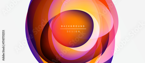 Abstract concentric circles, vibrant colors blend. Orange, yellow, purple hues create dynamic visual effect. Modern design element.