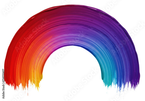 Rainbow paint stroke isolated PNG on transparent background, colorful brush stroke design element for creative projects