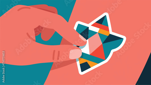 Illustration Vector Close-Up Vector Of A Hand Applying A Temporary Tattoo Or Sticker To Their Skin, Symbolizing Personal Expression Vector Design Template