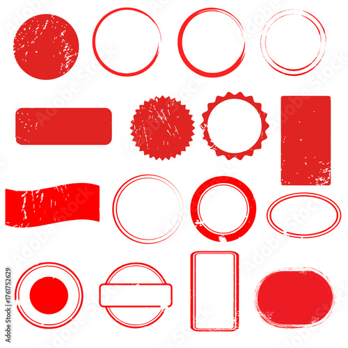 set of grunge rubber stamps with red ribbon