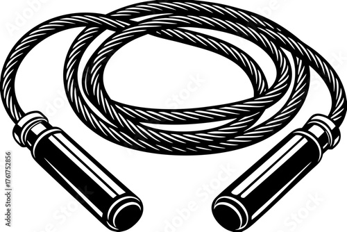 Jump Rope: A classic jump rope, essential for fitness, is coiled, its handles ready for action, symbolizing health and fun.