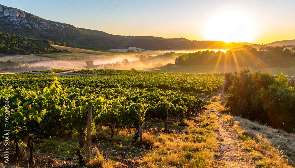 Naklejka premium Sunrise over a vineyard (1)