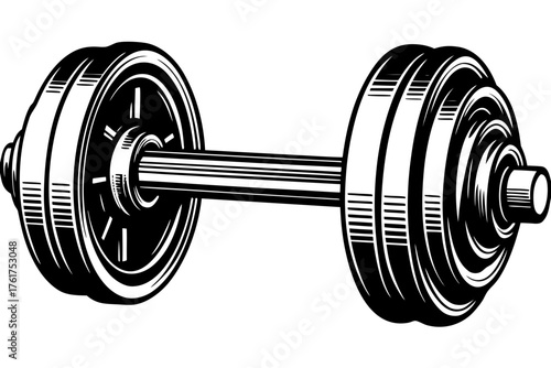 Weights for fitness: The sleek monochrome illustration showcases a single dumbbell, a staple tool for achieving personal fitness goals. Designed to stimulate and encourage physical strength