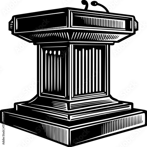 Podium of Eloquence: A detailed image of a stately podium, a symbol of authority, designed for impactful speeches and presentations. 