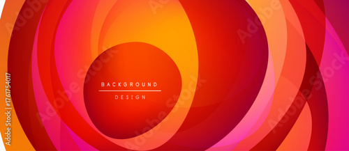 Abstract dynamic layers create vibrant circular design. Warm colors blend, forming modern background element. Text reads background design.