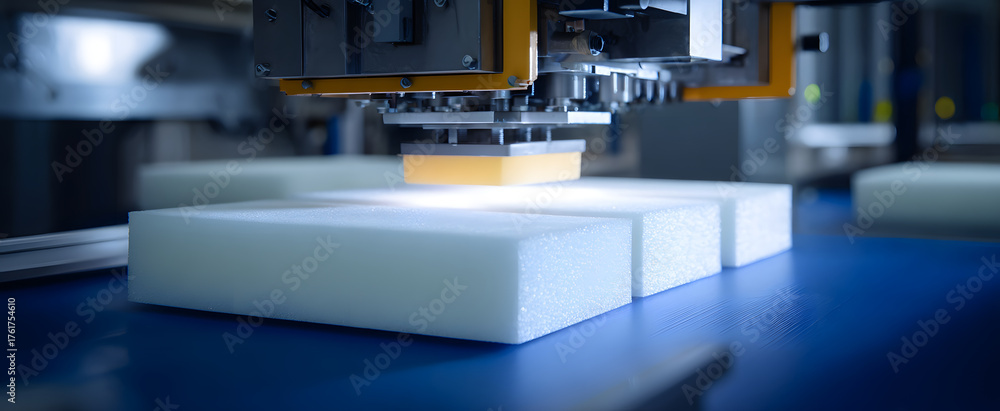 Fototapeta premium The automated foam packaging machine pours protective cushioning like a cloud spilling comfort.