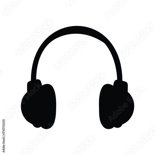 Black Silhouette of Furry Earmuffs for Cold Weather Head Covering Protection