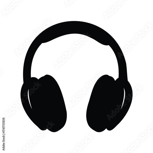 Silhouette of headphones isolated on white background for listening to music