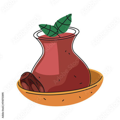 Arabic tea jug or drink kettle. Vector hot beverage or middle east herb cuisine serving. Feast ceremony or banquet ritual. Cuisine serving and culinary, hospitality clipart element. Relaxation, health