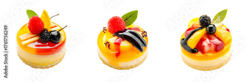 Obraz  z motywem A selection of beautiful, delicious restaurant desserts isolated on a transparent background PNG