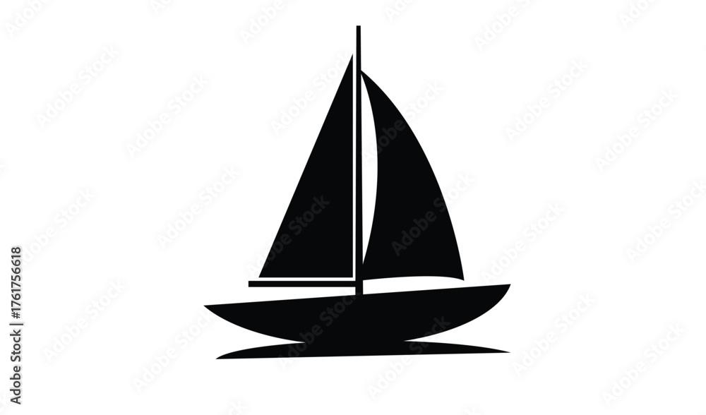 Fototapeta premium Simple black silhouette of a sailboat on a white background