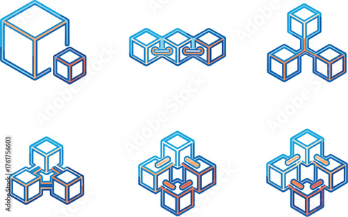 Isometric Blockchain and Data Cube Icon Set