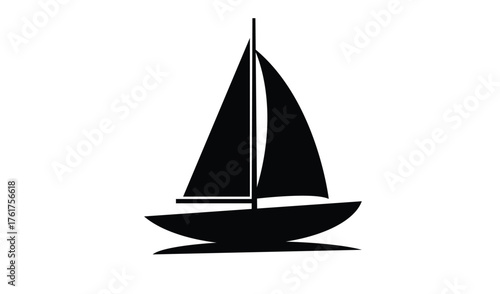 Simple black silhouette of a sailboat on a white background