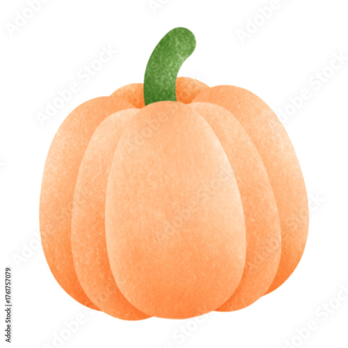 A hand-painted watercolor illustration of a classic whole orange pumpkin, capturing the essence of autumn and the Halloween season.