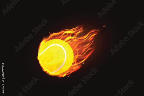 Fiery Tennis Ball in Motion on Dark Background