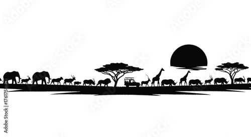 African wildlife silhouettes on the savanna against a, showcasing the beauty of nature