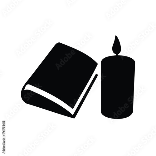 A dimly lit room reveals an open book next to a candle