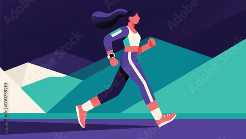 Illustration Vector Depicting A Person Taking A Brisk Walk In Stylish Athleisure Wear, Tracking Their Steps On A Smart watch Vector Design Template