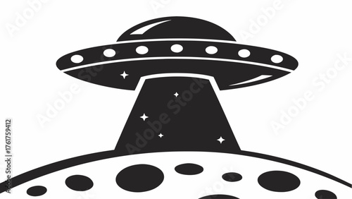 Mysterious UFO beaming down to the surface of an alien planet, perfect for sci-fi projects, space exploration themes, or futuristic designs, originally vector art