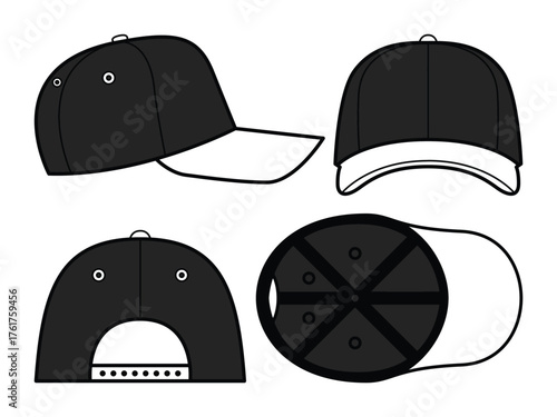 Blank Snapback Hat Vector. Multiple Angles Mockup