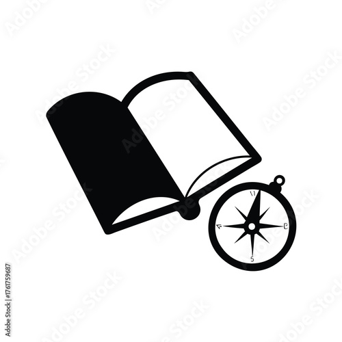 Open Book and Compass Illustration Symbolizing Exploration Knowledge and Direction