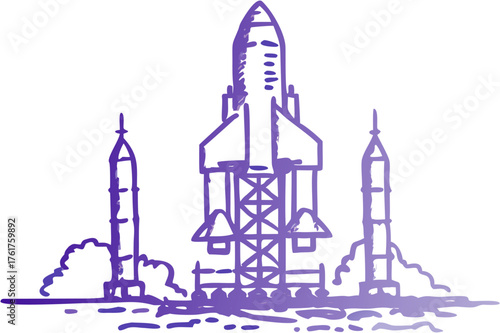 Dramatic rocket launch illustration ready for liftoff, a bold symbol of innovation, exploration, and the boundless potential of space travel, perfect for design