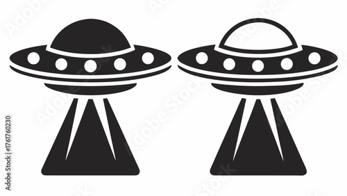 Two sleek UFOs beaming down, perfect for sci-fi projects, conspiracy theories, or futuristic designs; a classic symbol of the unknown and otherworldly visits