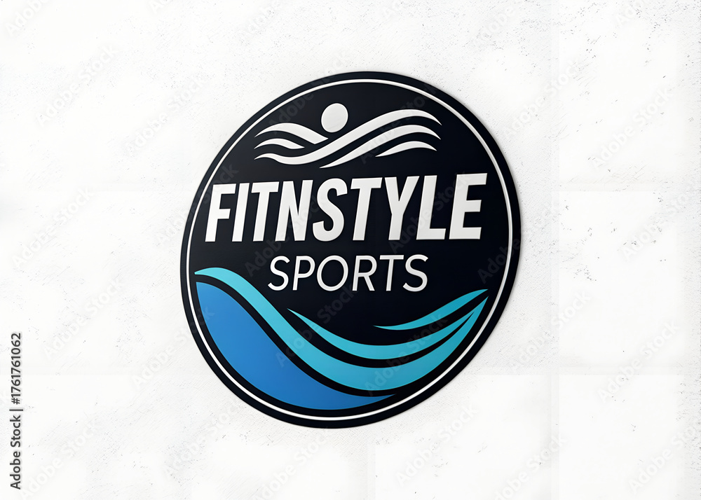 Obraz premium Fitnstyle sports logo design featuring stylized waves and a modern typeface style