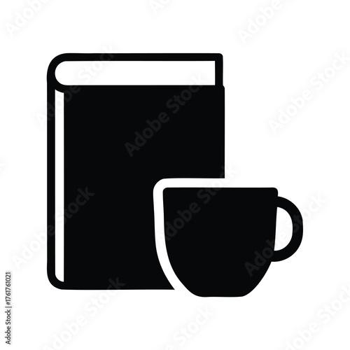 Book and Coffee Mug Icon Illustrating Reading and Relaxation Time Together