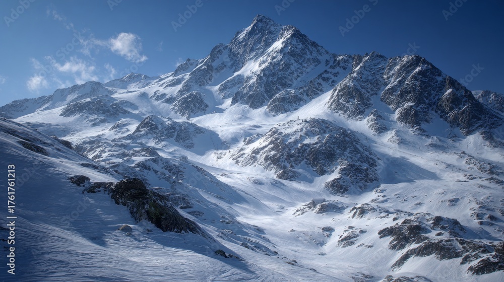 Obraz premium Sunlit slopes: capturing the magic of dombay's early snows. Human touch. Dombay's pristine slopes glint in the sun's warming rays. True story. Honest scene.