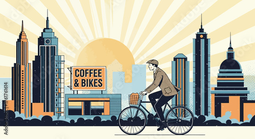 Coffee and bikes morning illustration