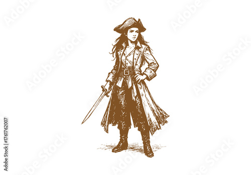 Pirate Captain hand drawn simple sketch vector illustration