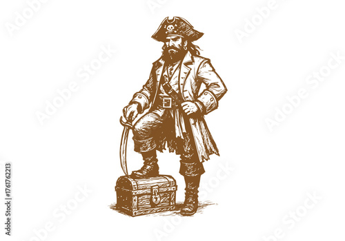 Pirate Captain hand drawn simple sketch vector illustration