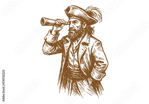 Pirate Captain hand drawn simple sketch vector illustration